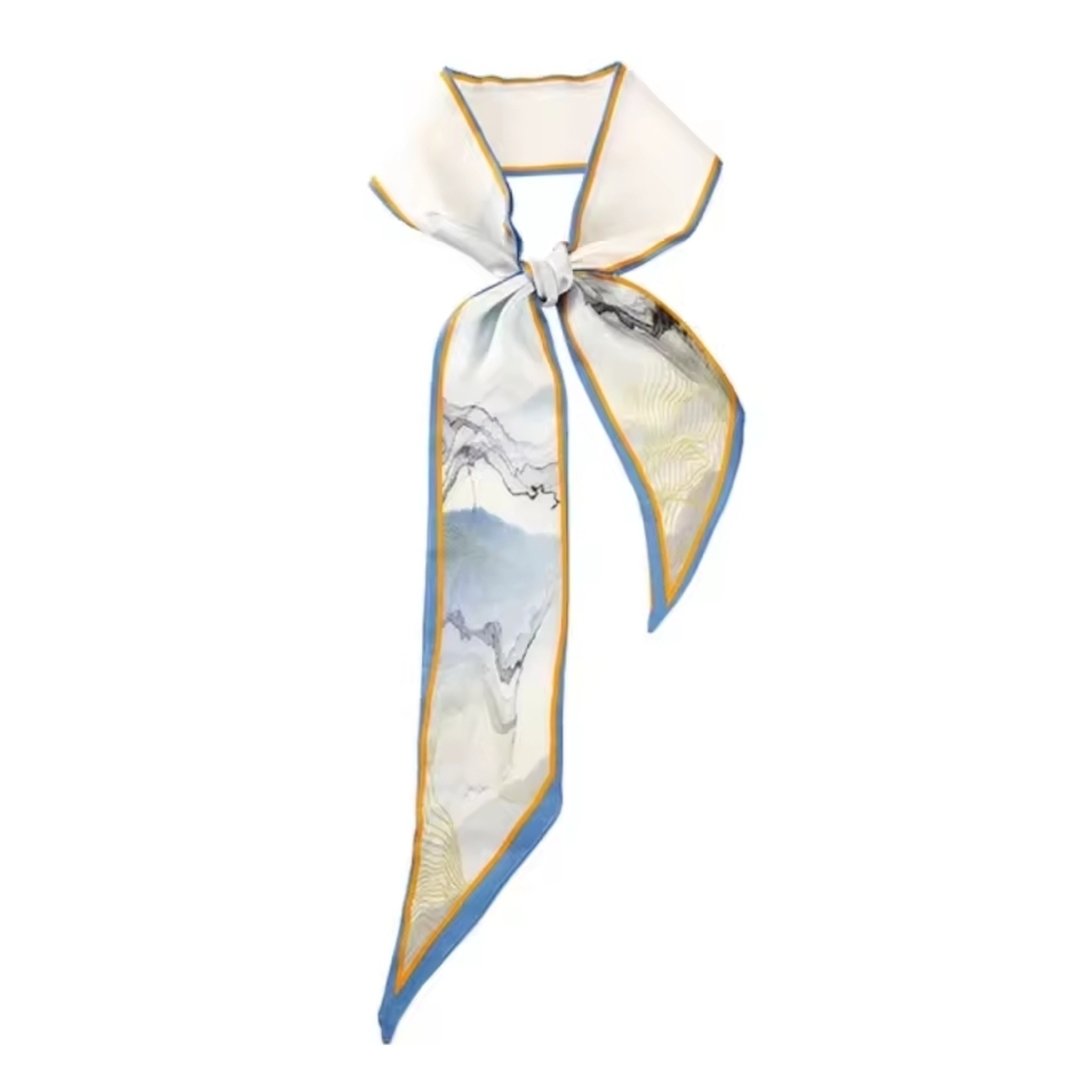 Elegant Blue and Gold Women's 100% Silk Twilly Scarf